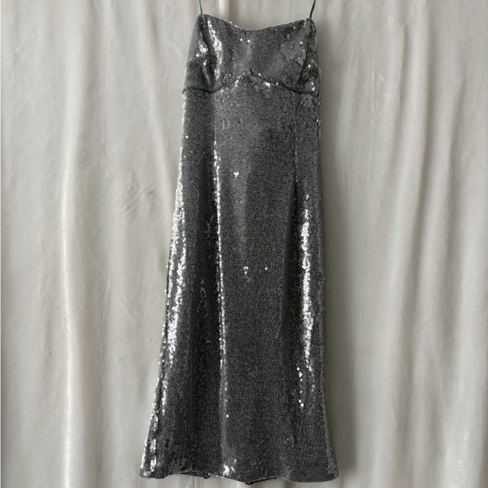 Guess Strapless Silver Sequin Dress